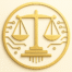Justice Round-Up logo featuring a gold balance scale inside a circular digital circuit design on a light background.